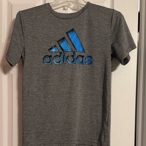 Adidas Kids Heather Gray Tee with Blue Logo